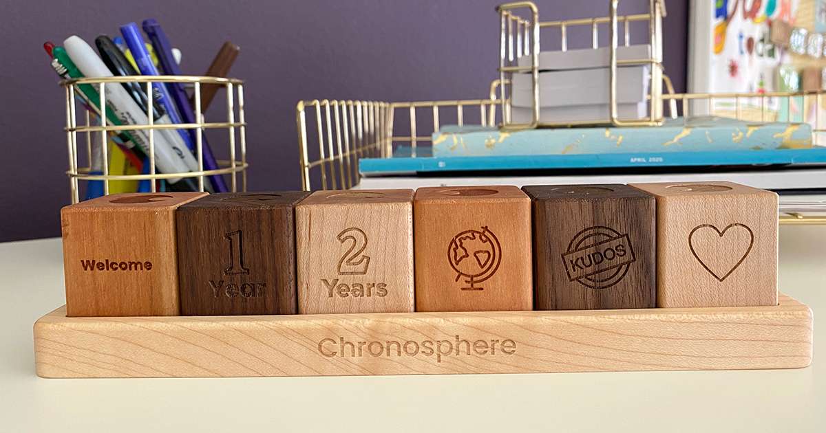 Featured image of a handcrafted Anniversary Desktop Wood Blocks With Tray Display, showcasing personalized wooden blocks for employee recognition, celebrating milestones, and anniversaries in a meaningful and sustainable way.