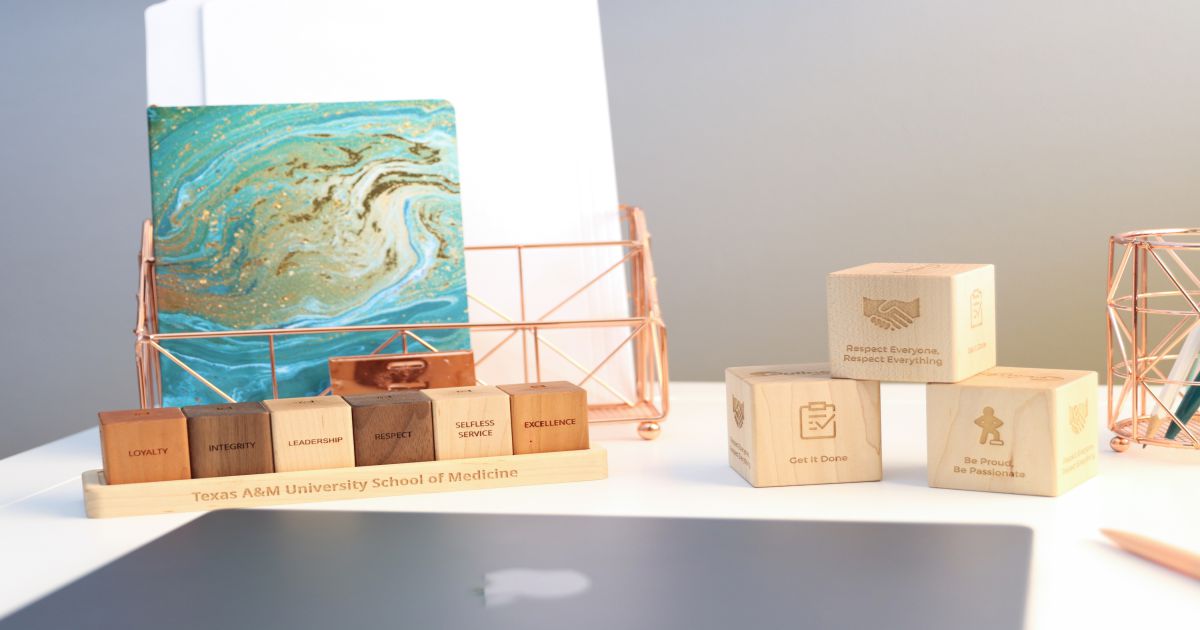 Core Values Gifts by Smiling Tree Gifts displays your core values beautifully in the office