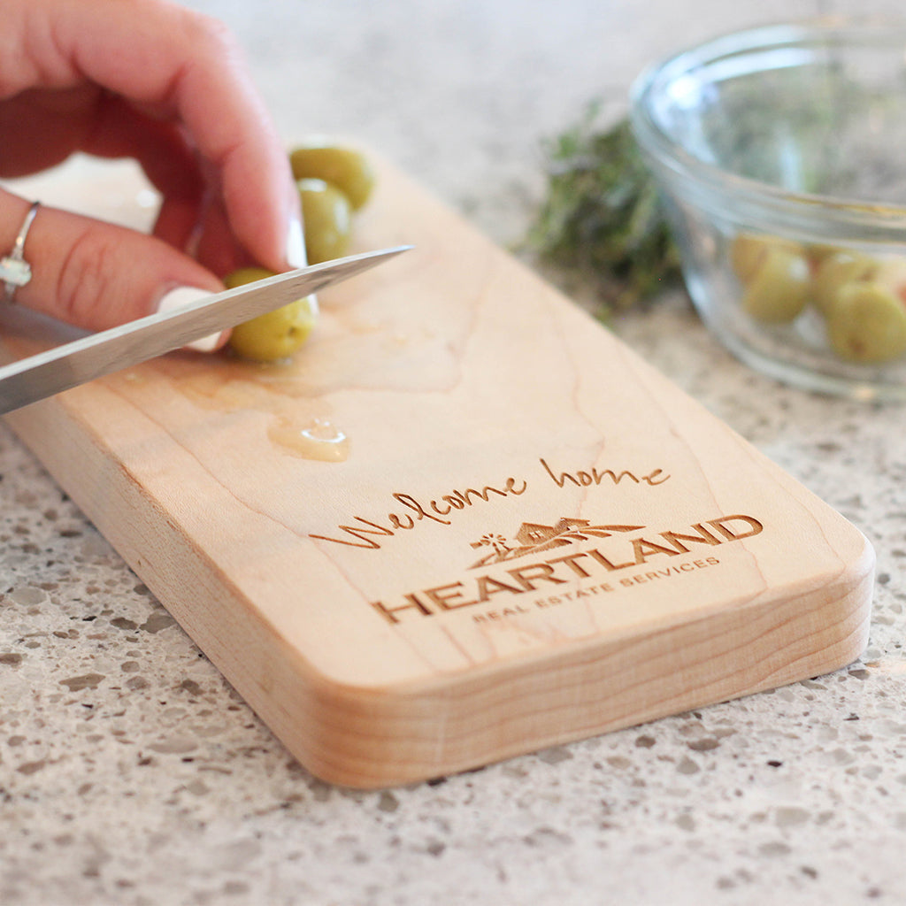 custom engraved small wooden cutting board made in USA Smiling Tree Toys