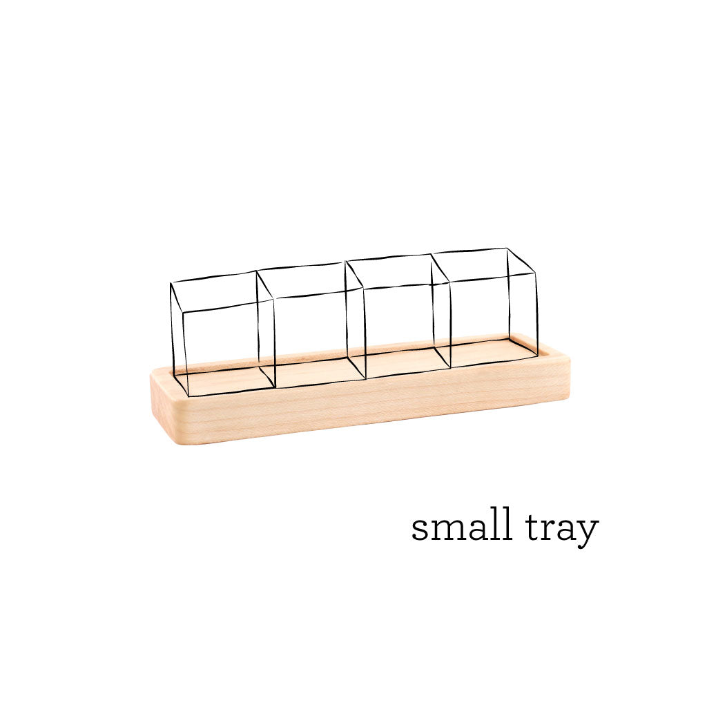 Small Tray Holds Four Custom Engraved Wooden Blocks For Desk Display