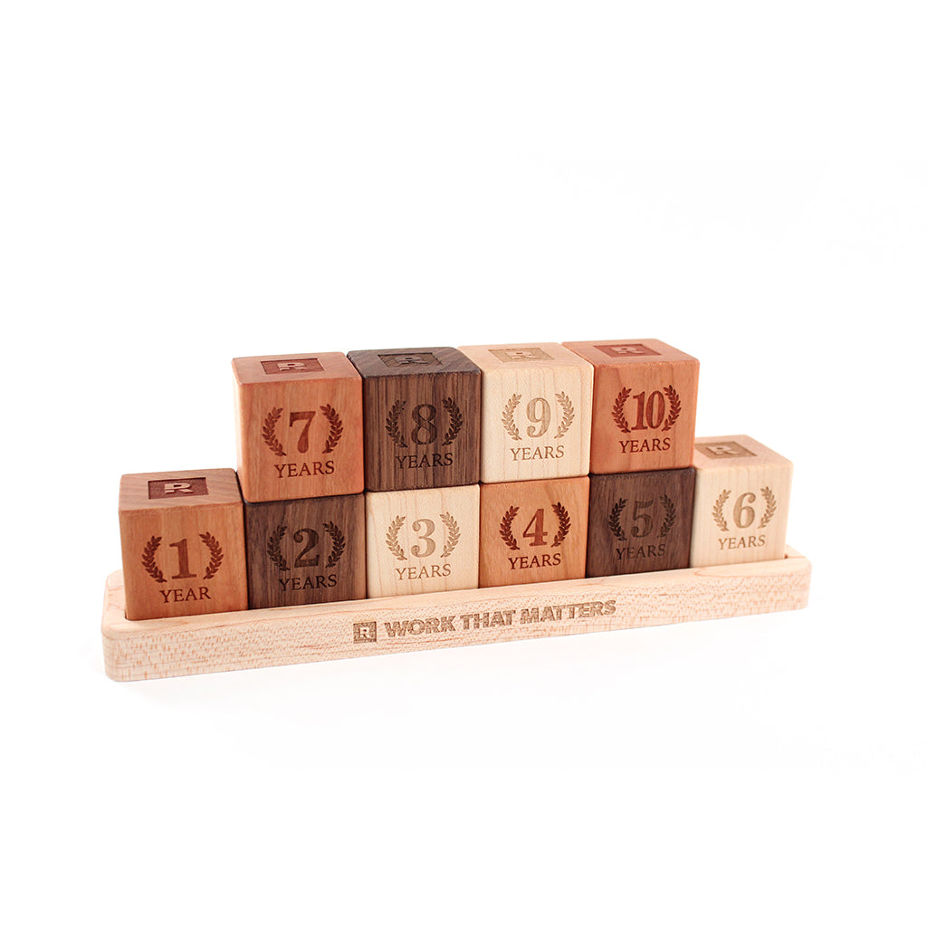 Anniversary Desktop Wood Blocks with Tray new employee welcome gifts