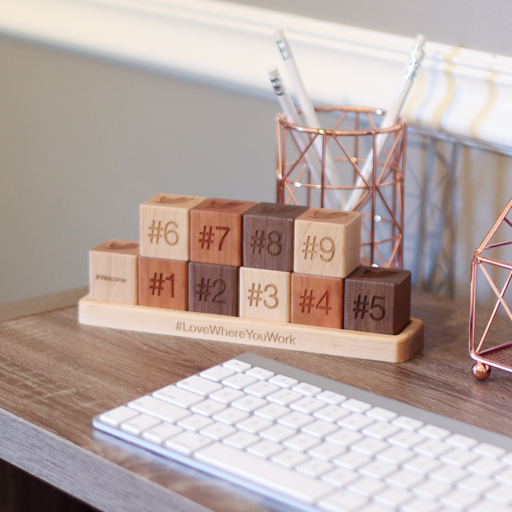 Anniversary Desktop Wood Blocks with Tray employee motivational gifts
