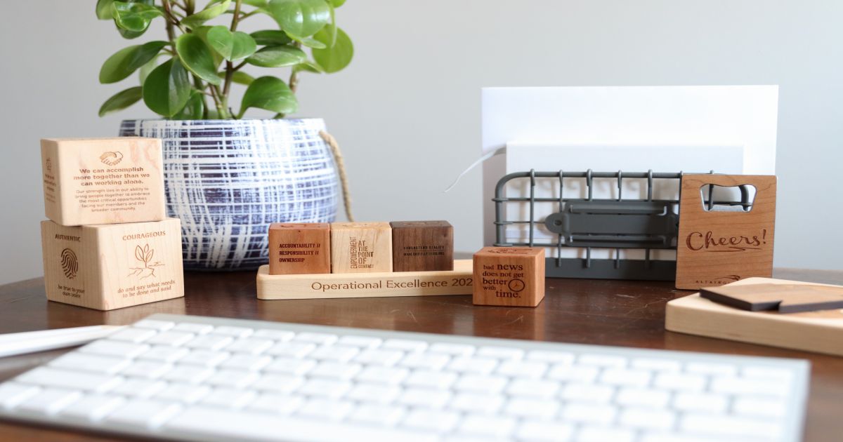 Employee Appreciation Gifts that are personalized, wooden, and organic