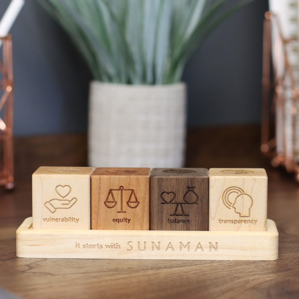 Core Values Display Wooden Blocks with Tray Desktop Gift Set USA Made -  Smiling Tree Gifts