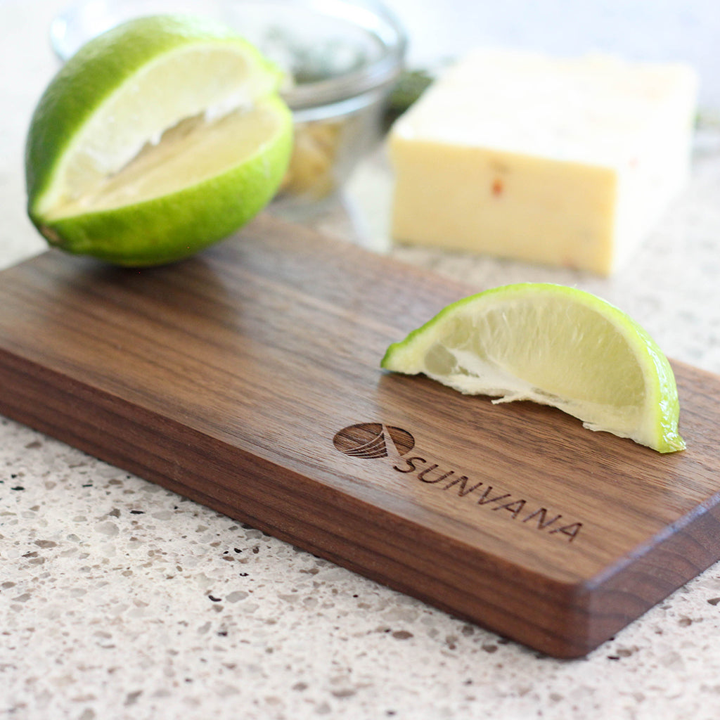 wooden small cutting board with logo real estate client gift Smiling Tree Gifts