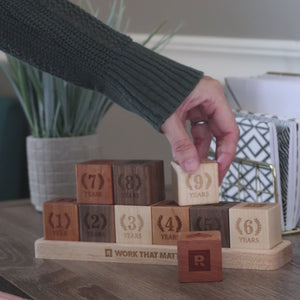 Anniversary Desktop Wood Blocks with Tray employee recognition ideas