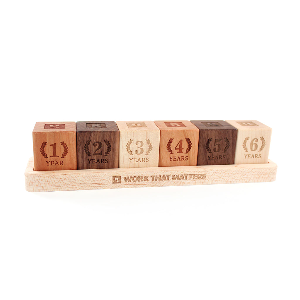 Anniversary Desktop Wood Blocks with Tray employee recognition ideas