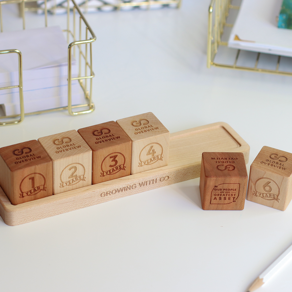 Anniversary Desktop Wood Blocks with Tray remote employee appreciation gifts