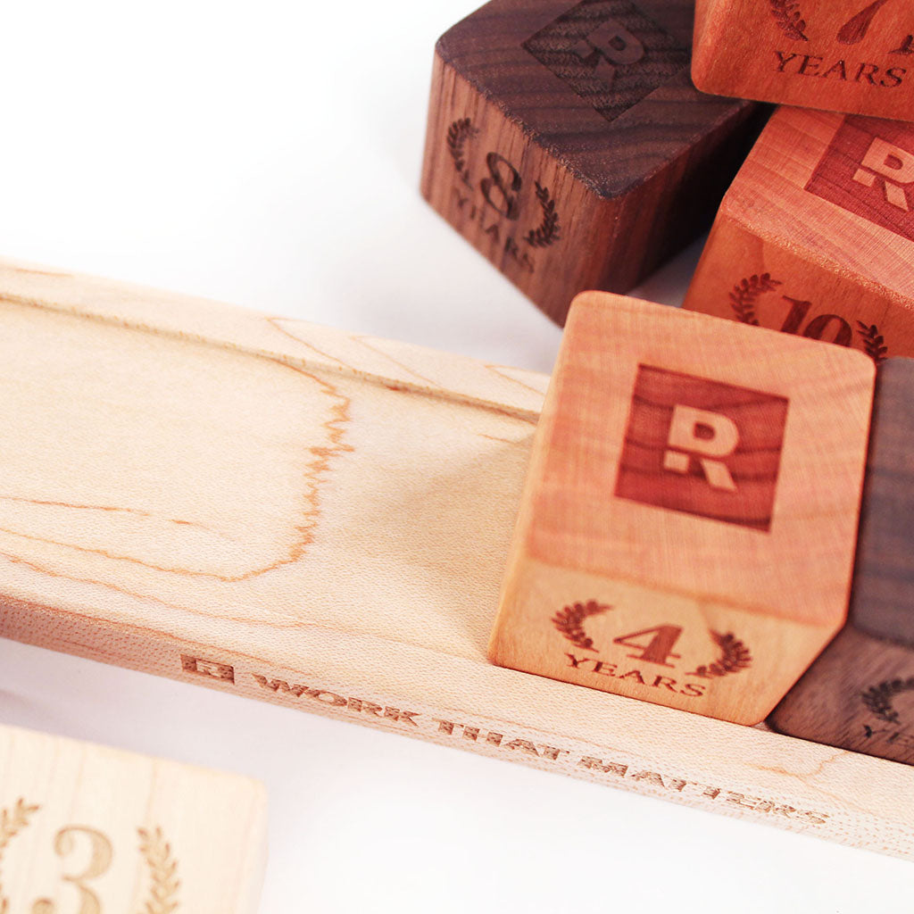 Anniversary Desktop Wood Blocks with Tray remote employee appreciation gifts