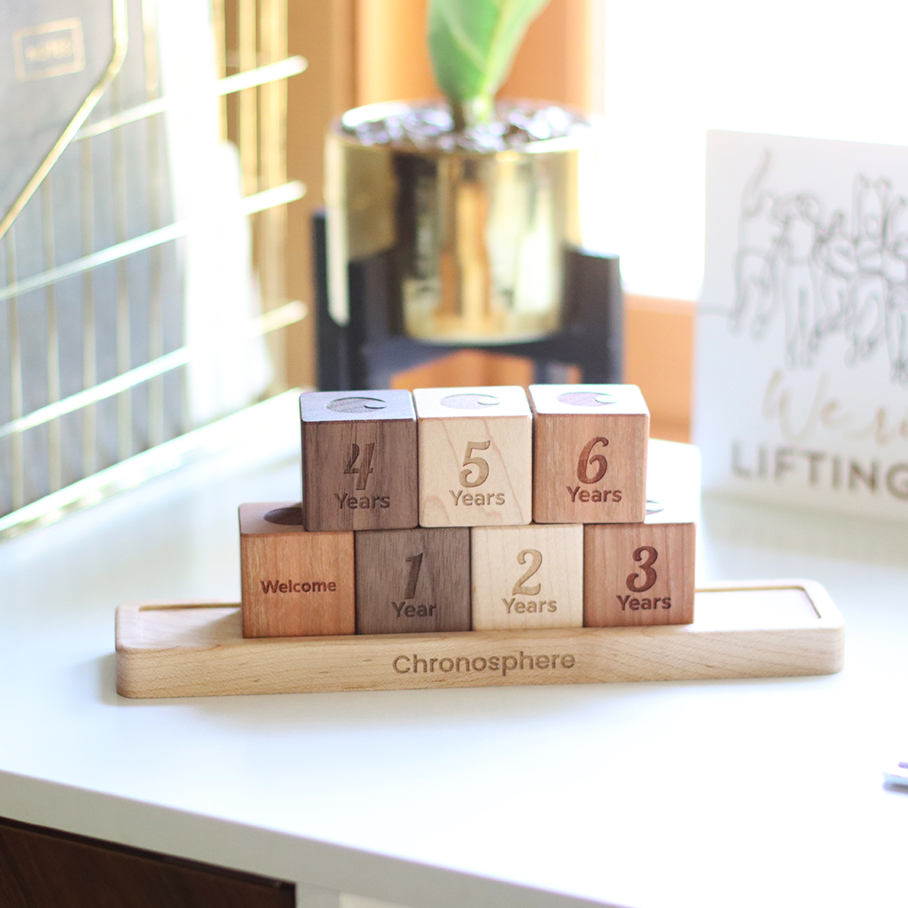 Employee Anniversary Gift - Desktop Blocks with Tray, Wood Blocks