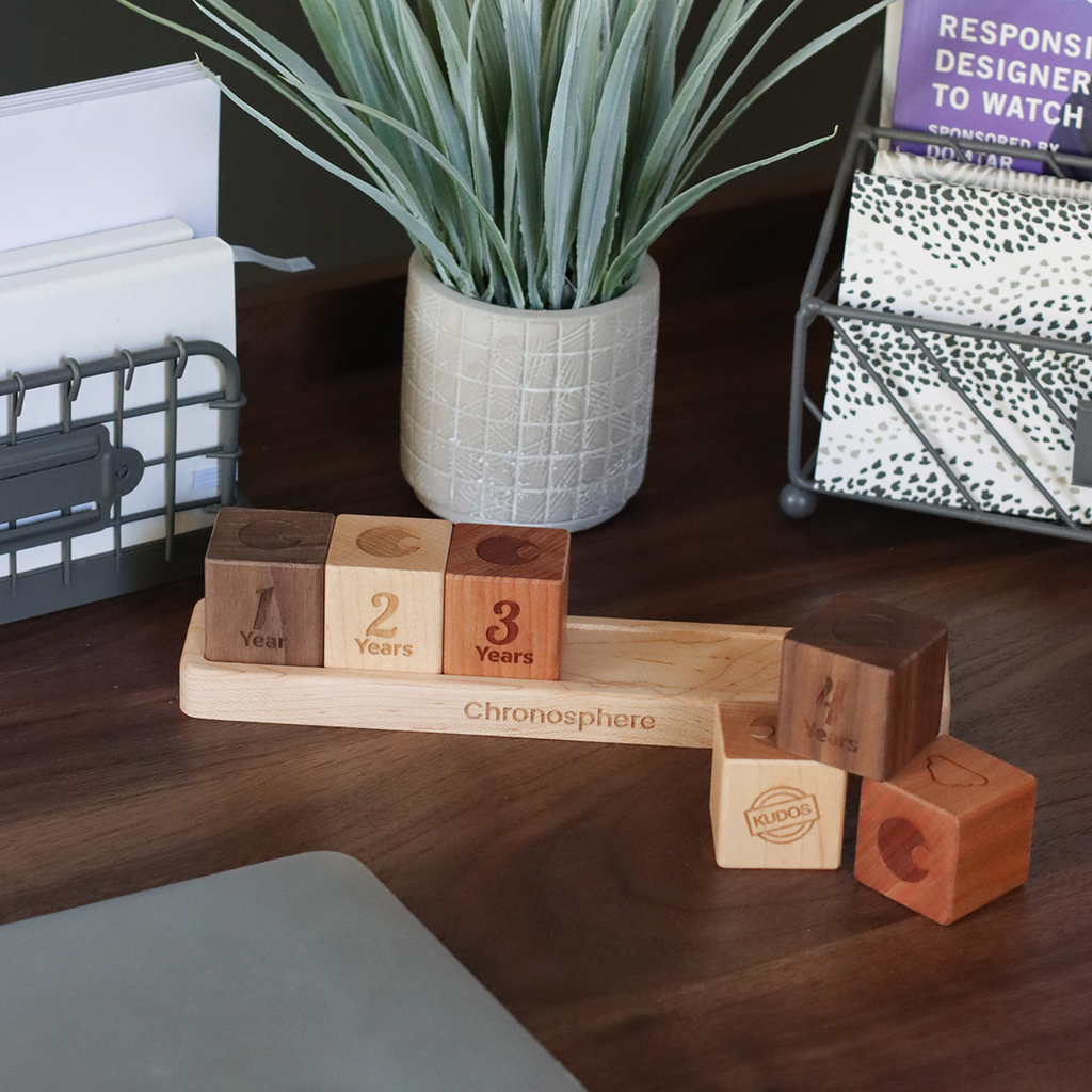 Anniversary Desktop Wood Blocks with Tray new employee welcome gifts