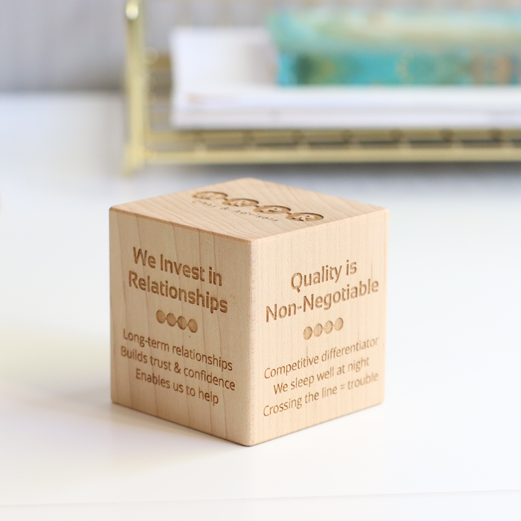Core Values Statement Display Block remote employee appreciation gifts