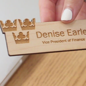 custom magnetic name tags for employees sustainable corporate gifts wooden badges